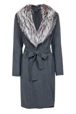 Dana Buchman - Grey Fox Fur Trim Coat Sz 8