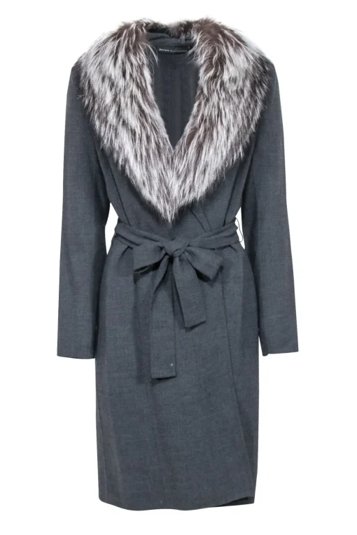 Dana Buchman - Grey Fox Fur Trim Coat Sz 8