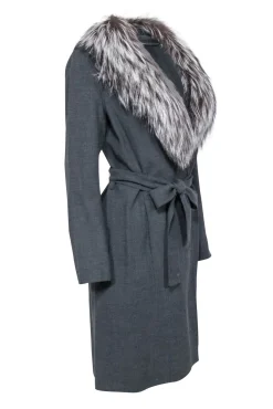 Dana Buchman - Grey Fox Fur Trim Coat Sz 8