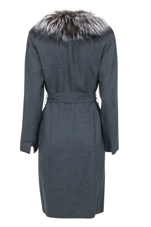 Dana Buchman - Grey Fox Fur Trim Coat Sz 8