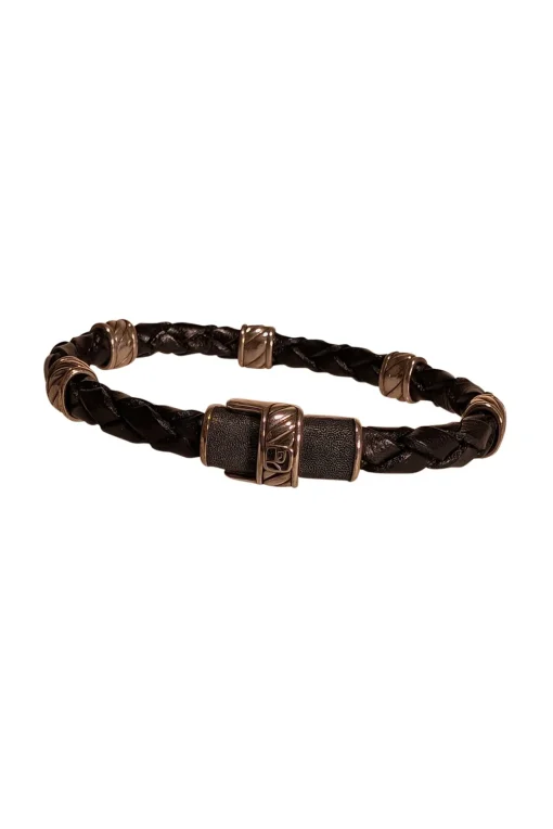 David Yurman - Black Braided Leather Bracelet w/ Sterling Silver Details
