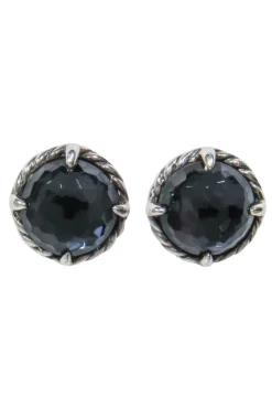 David Yurman - "Petite Chatelaine" Sterling Silver Stud Earrings w/ Black Orchid