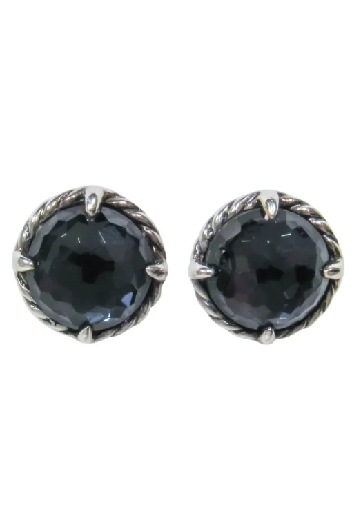 David Yurman - "Petite Chatelaine" Sterling Silver Stud Earrings w/ Black Orchid