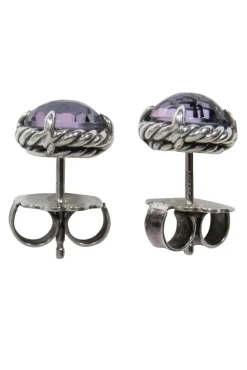 David Yurman - "Petite Chatelaine" Sterling Silver Stud Earrings w/ Black Orchid