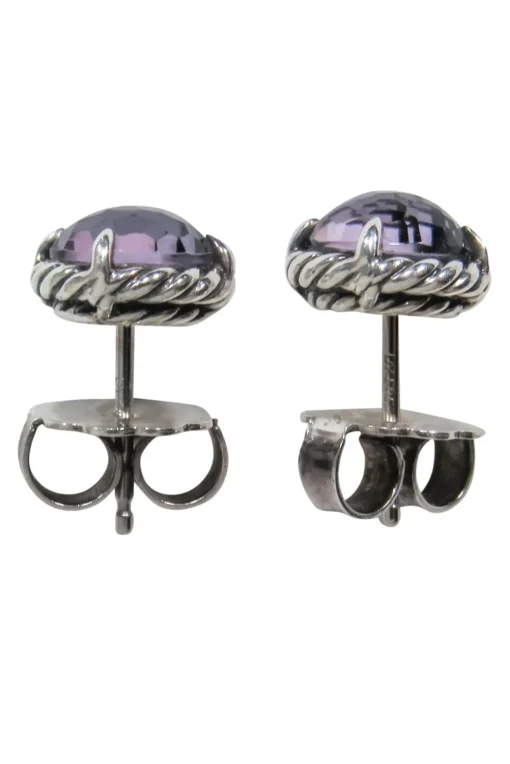 David Yurman - "Petite Chatelaine" Sterling Silver Stud Earrings w/ Black Orchid
