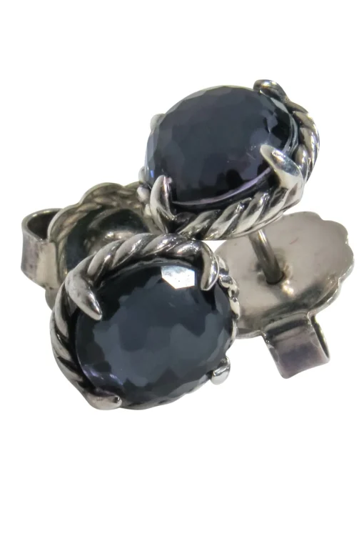 David Yurman - "Petite Chatelaine" Sterling Silver Stud Earrings w/ Black Orchid