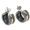 David Yurman - Silver & Gold Etched Small Open Hoop Earrings