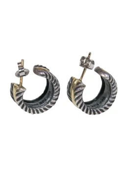 David Yurman - Silver & Gold Etched Small Open Hoop Earrings