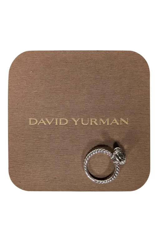 David Yurman - Silver Braided Light Green Stone Ring Sz 5