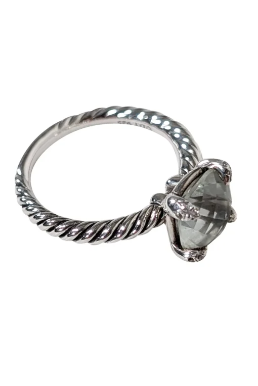 David Yurman - Silver Braided Light Green Stone Ring Sz 5