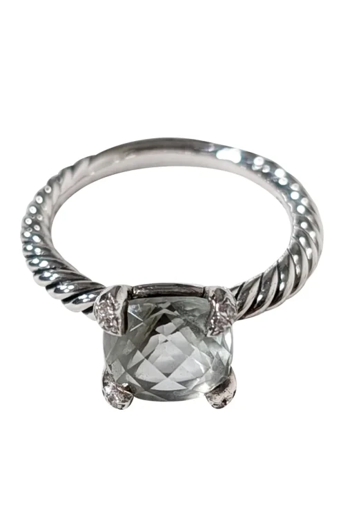 David Yurman - Silver Braided Light Green Stone Ring Sz 5
