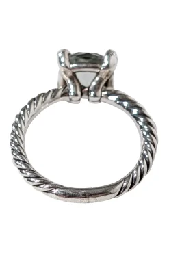 David Yurman - Silver Braided Light Green Stone Ring Sz 5