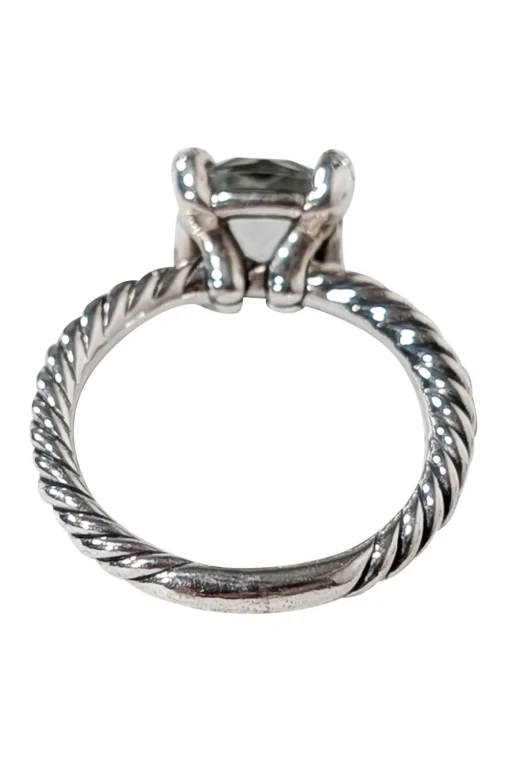David Yurman - Silver Braided Light Green Stone Ring Sz 5