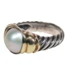 David Yurman - Sterling Silver & Gold Twist Textured Ring w/ Opal Pearl Sz 6.5