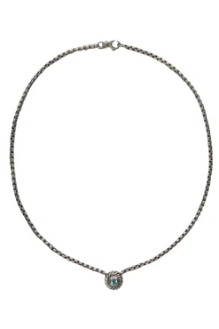 David Yurman - Sterling Silver Chain Link Necklace w/ Twisted Blue Gem Pendant
