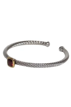David Yurman - Sterling Silver Twisted Bangle w/ Deep Red Gem