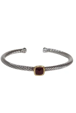 David Yurman - Sterling Silver Twisted Bangle w/ Deep Red Gem