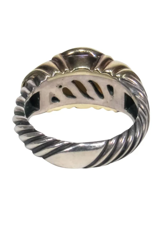 David Yurman - Sterling Silver & Gold Twist Textured Ring w/ Opal Pearl Sz 6.5