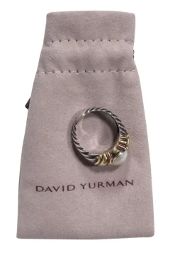 David Yurman - Sterling Silver & Gold Twist Textured Ring w/ Opal Pearl Sz 6.5