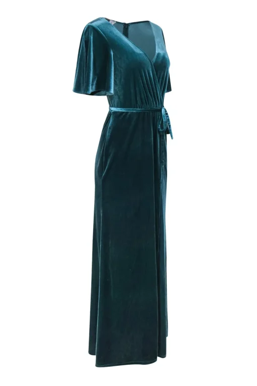 DB Studio - Teal Velvet Short Sleeve Maxi Gown Sz 4