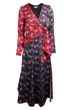 Delficollective - Green, Purple, Orange, & Pink Floral Print Wrap Bodice Dress Sz XS