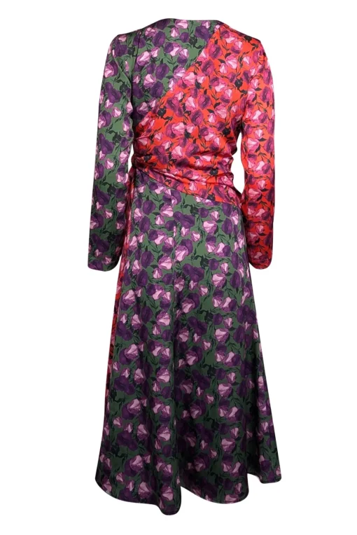 Delficollective - Green, Purple, Orange, & Pink Floral Print Wrap Bodice Dress Sz XS