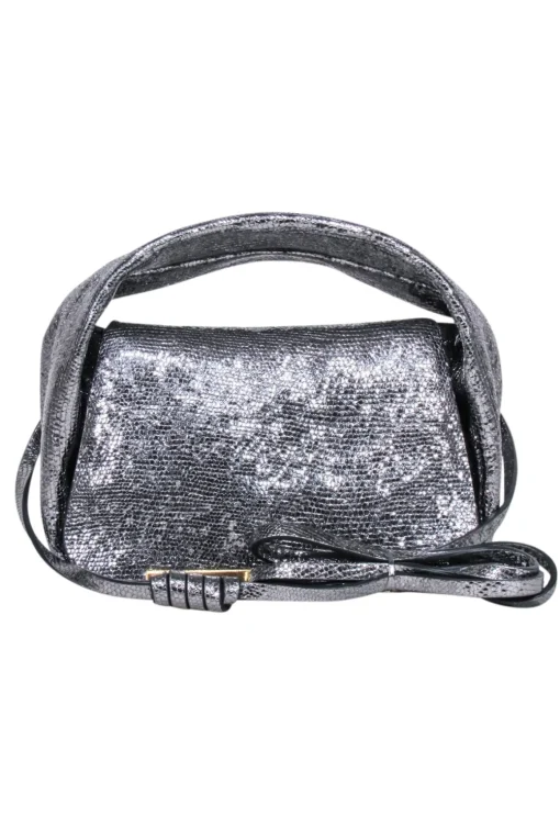 Demellier London - Silver Metallic Sheepskin Leather Mini Bag