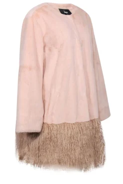 Dennis by Dennis Basso - Light Pink Faux Fur Clasp-Up Longline Coat w/ Fuzzy Hem Sz 2X