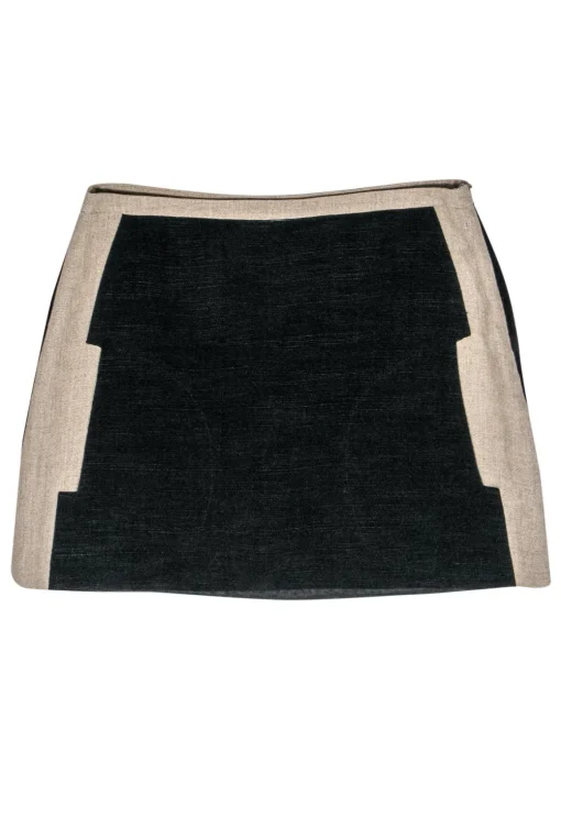 Derek Lam - Black & Tan Cotton Blend Miniskirt Sz 4