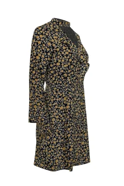 Derek Lam - Black & Tan Print Silk Ruffle Front Long Sleeve Dress Sz 4