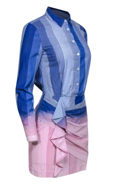 Derek Lam - Blue & Pink Ombre Button-Up Cotton Shirtdress Sz 0