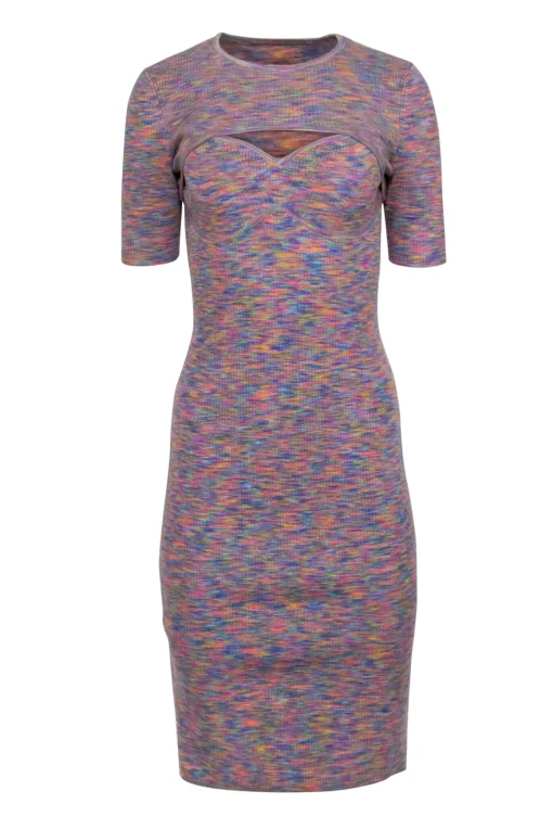 Derek Lam - Blue, Pink, & Orange Rainbow Mix Knit Dress w/ Detachable Shrug Sz S