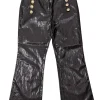 Derek Lam - Brown Vegan Leather Cropped Pants w/ Gold Buttons Sz 4