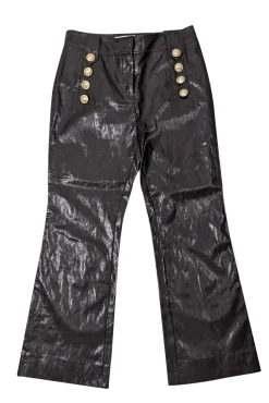 Derek Lam - Brown Vegan Leather Cropped Pants w/ Gold Buttons Sz 4