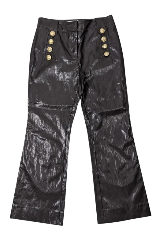 Derek Lam - Brown Vegan Leather Cropped Pants w/ Gold Buttons Sz 4