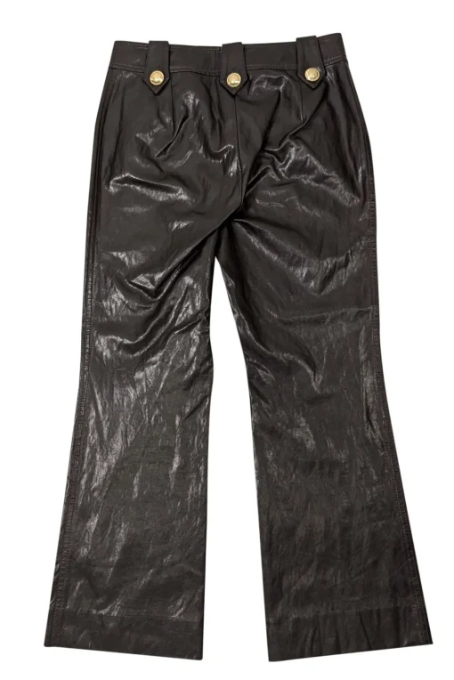 Derek Lam - Brown Vegan Leather Cropped Pants w/ Gold Buttons Sz 4