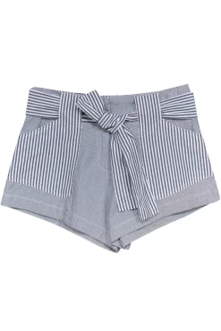 Derek Lam 10 Crosby - White & Grey Striped Coton Shorts w/ Tie Belt Sz 2