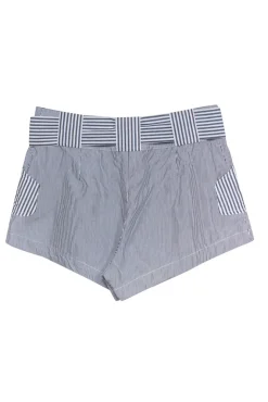 Derek Lam 10 Crosby - White & Grey Striped Coton Shorts w/ Tie Belt Sz 2