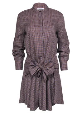 Derek Lam - Multicolored Plaid Long Sleeve Button-Up Shirt Dress w/ Tie Sz 6