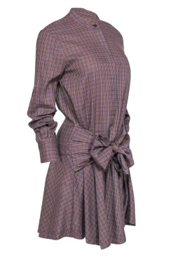 Derek Lam - Multicolored Plaid Long Sleeve Button-Up Shirt Dress w/ Tie Sz 6