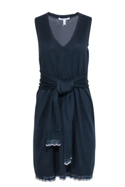 Derek Lam - Navy Sleeveless Knit Waist Tie Dress Sz M