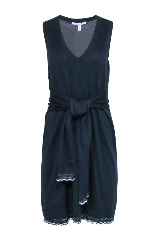 Derek Lam - Navy Sleeveless Knit Waist Tie Dress Sz M