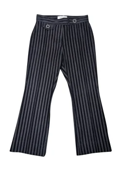Derek Lam - Navy Velvet & Cotton Striped Crop Flare Trousers Sz 4