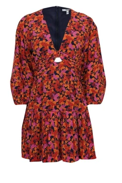 Derek Lam - Orange, Magenta, & Navy Floral Print Mini Dress Sz 4