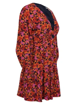 Derek Lam - Orange, Magenta, & Navy Floral Print Mini Dress Sz 4
