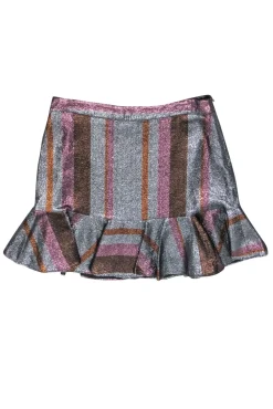 Derek Lam - Silver, Orange, & Pink Stripe Metallic Skirt Sz 10