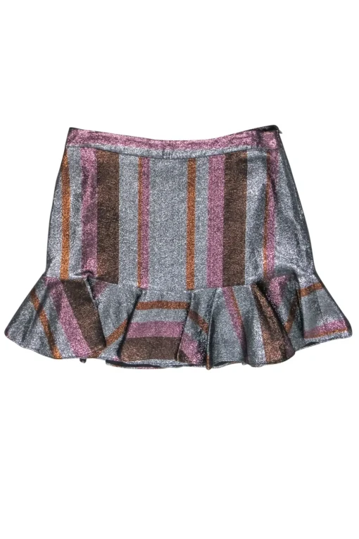 Derek Lam - Silver, Orange, & Pink Stripe Metallic Skirt Sz 10