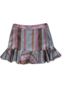Derek Lam - Silver, Orange, & Pink Stripe Metallic Skirt Sz 10