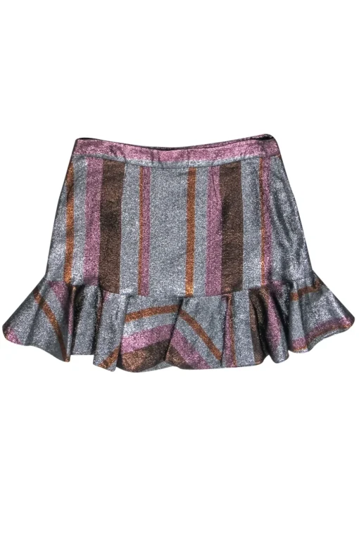 Derek Lam - Silver, Orange, & Pink Stripe Metallic Skirt Sz 10
