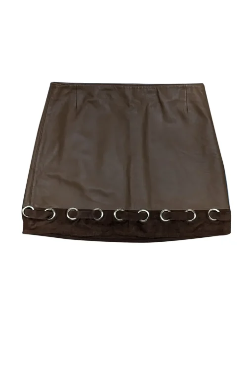 Derek Lam - Tan Lamb Leather & Suede Mini Skirt Sz 0
